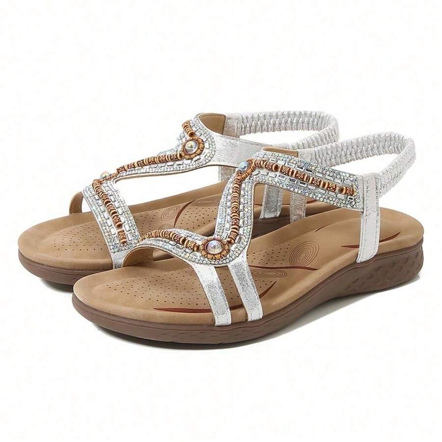 Summer Women's Shoes Outer Layer Floral Pattern With Curved Sandals Fashion Sandals - Silver - View 1