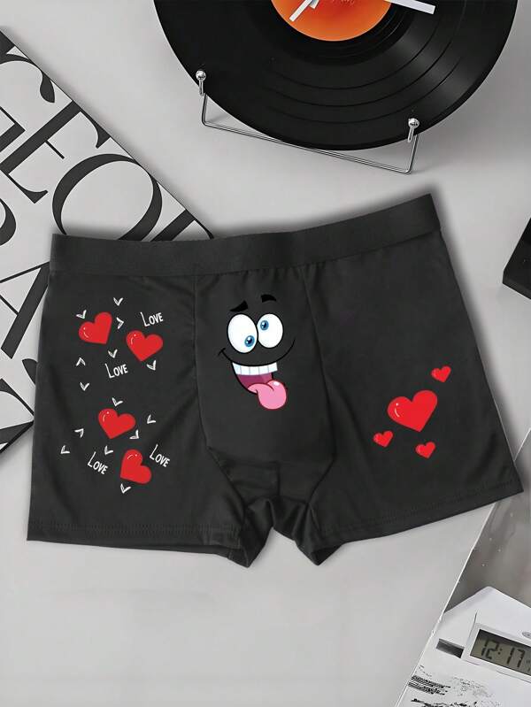 Men's Boxing Shorts With Funny Cartoon Expressions And Printed Four Cornered Shorts, Thin, Comfortable And Breathable