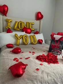 1 Set Valentine's Day Anniversary Decorations "I Love You" Foil Balloons Suitable For Valentine's Day, Anniversary, Engagement, Proposal, Wedding, Romantic Home Decor (Red, Gold, Silver, Black) - Multicolor - View 1