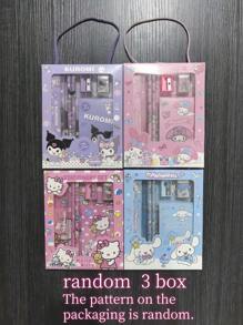 Sanrio 1 Box 6pcs, Sanrio Stationery Gift Set - Cartoon-Themed Notebook, Purse, Straightedge, Pencil, Pencil Tool, And Pencil Eraser - School Supplies & Prizes (Packaging Style Random) For Office, School, Drawing, Students, Boys & Girls, Halloween Decoration, Christmas,Back To School