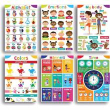 18pcs Frameless Educational Posters - ABC Alphabet, Emotions, Months, Days Of The Week, Numbers 1-10, Money, 3D Shapes, Time Clock, Solar System - 8x10 Inch Colorful Classroom Decor, Homeschool & Distance Learning Supplies, Educational Decor | Colorful Posters | Frameless Design, Classroom Posters