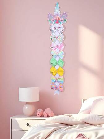 1 pieza Adorable organizador de lazos de pelo con diseño de unicornio para niñas, organizador de accesorios de pelo en tonos pastel, decoración colgante de pared y soporte para cintas y pasadores de pelo para guardería, habitación infantil, sala de estar o dormitorio, almacenamiento colgante ahorra espacio, acento decorativo femenino para la habitación, idea de regalo para cumpleaños, fiesta de Halloween, decoración del hogar para otoño y días festivos, exhibición práctica y fácil de colgar para accesorios pequeños