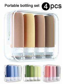 4-Piece Travel Bottle Set - TSA Approved Leak Proof Silicone Extrudable Container For Toiletries, Conditioner, Shampoo, Lotion And Shower Gel Accessories Split Bottle Travel Spray Bottle Keychain Small Spray Bottle Travel Size Toiletries Travel Essentials Leak Proof Squeezable Silicone Travel Size Containers