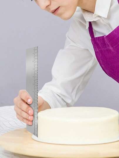 1pc Cake Scraper 25cm Or 30cm Stainless Steel Cake Scraper With Scale Cake Scraper Smoother Cake Decorating Comb Cake Pastry Measuring Tool For Baking Measuring Cake Butter Cream Home Kitchen Accessory