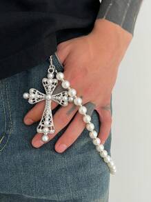 1 Set Sweet Style Pearl & Rhinestone Cross Chain, Rivet Waist Decor Accessories