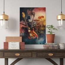 Póster de arte de lienzo con fusión musical, impresión de guitarra eléctrica y tambores, arte de pared de música, decoración de pared de instrumentos de banda, arte de pared de lienzo, arte de pared de lienzo para decoración de dormitorio, bar, oficina y sala de regalo - Beis - Ver 5