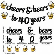 1 set Brindis por 18/20/30/40/50/60/70/80 años Banner con brillo negro para suministros y decoraciones de fiesta de cumpleaños o aniversario
