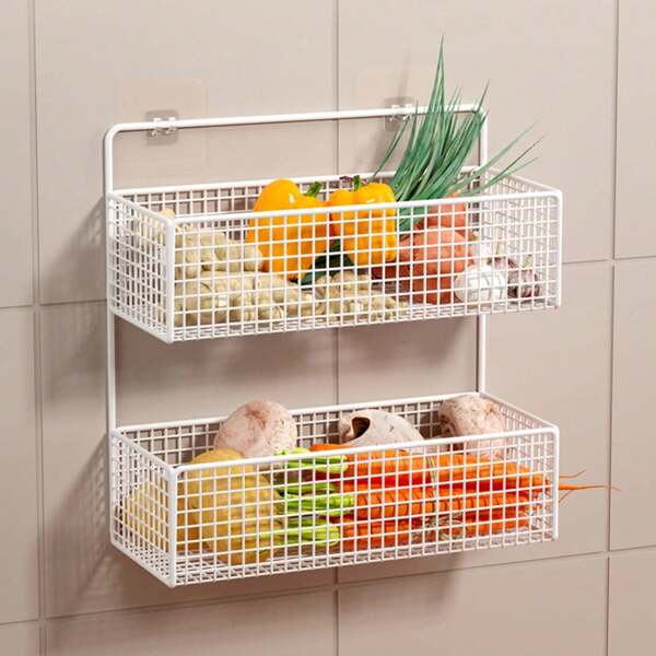 Black Metal Wall Basket, Decorative Metal Wire Basket, Fruit, Vegetable, Snack, And Household Goods Storage Cabinet, Black, Recommended To Purchase 2, With Good Stacking Effect