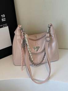 New Chain Underarm Tote Bag, Women's Versatile Commuter Minimalist Retro Crossbody Bag With Fine Craftsmanship, Fashionable Elements, And Spacious Capacity - Pink - View 4
