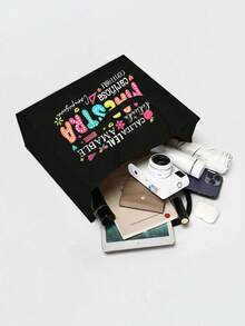 Teacher Appreciation Zipper Bag Combination Storage Bag, Customizable Name Polyester Makeup Bag With "Best Teacher Ever", Lightweight Travel Makeup Storage Bag, Washable Makeup Bag - Black - View 7