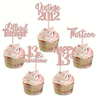 20pcs Vintage 2012 Cupcake Toppers Glitter Thirteen 13 Fabulous Happy 13th Birthday Cupcake Picks Cheers To 13 Years For 13th Birthday Wedding Anniversary Party Cake Decorations Supplies