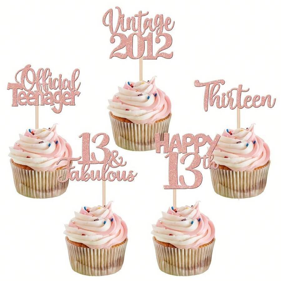 20 piezas Vintage 2012 Decoraciones para Cupcakes Brillo Trece 13 Fabuloso Feliz 13th Cumpleaños Pinchos para Cupcakes Brindis por 13 años para el 13th Cumpleaños Boda Aniversario Decoraciones para Pastel y Suministros
