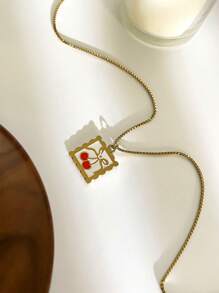 1 pieza Collar con colgante de cereza de fruta linda, collar con colgante cuadrado versátil de fresa colorida o limón de moda para mujer