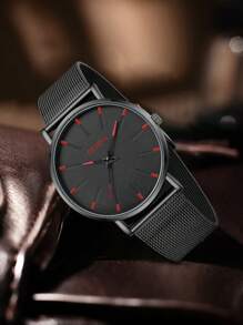 3PCS Black Business Men's Watch Set Fashion Versatile Simple Quartz Watch Bracelet Necklace Set Suitable For Daily Clothing Matching With Holiday Gifts