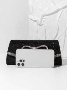 Luxury Rhinestone Bow Decor Evening Fashion Crystal Clutch Women Pleated Hand Bag For Party, Wedding