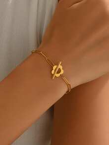 1 件简约设计不锈钢五叶花形 OT 扣手链，适合女性日常时尚装扮 - 金黃色 - 查看 6