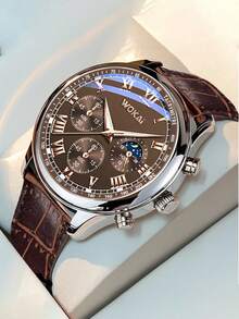 1枚男士商务石英腕表，奢侈品牌，运动腕表，配PU皮表带 - 优雅舒适的休闲腕表，适合日常佩戴，生日、送礼、周年纪念、年末、网络星期一、万圣节及其他节日，不含礼盒