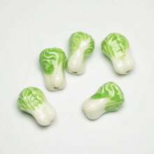 5pcs Cabbage-Shaped Cute Fruit And Vegetable Ceramic Beads, Fun Loose Beads For Necklace Earrings Bracelet Keychain DIY, Cartoon Charms Spacer Accessories, 20mm