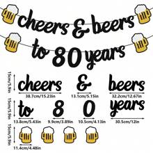 1 set Brindis por 18/20/30/40/50/60/70/80 años Banner con brillo negro para suministros y decoraciones de fiesta de cumpleaños o aniversario