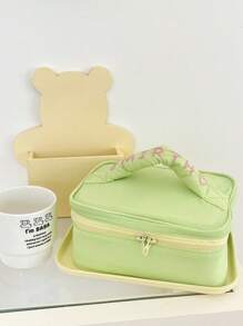 Bolsa de maquillaje con cremallera de tela suave, color liso tipo macarrón de verano refrescante, minimalista, bolsa de aseo portátil organizadora de cosméticos para mujeres, para el hogar y viajes