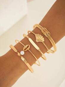 imoli Set de 6 pulseras de brazalete de aleación con diseño geométrico minimalista y exagerado, pulseras de cadena hueca con cuentas de CCB para mujeres, regalo para fiesta (brazalete ajustable)