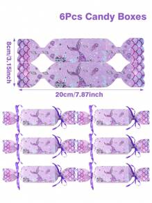 6 pièces Boîte-cadeau thème Licorne/Papillon rose violet/Jungle, boîte à bonbons en forme d'oreiller, décorations d'anniversaire, boîte de faveur de fête, boîte d'emballage-cadeau, boîte à gâteaux, boîte de biscuits au chocolat, thème véhicule d'ingénierie/petit éléphant/sirène, fournitures de fête de mariage, cadeaux de baby shower, cadeaux pour invités, emballage cadeau