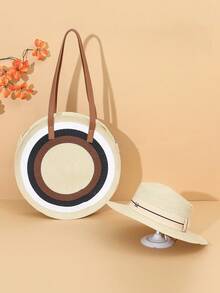 Mũ rơm đan thủ công thời trang mùa hè mới và túi đeo vai sành điệu cho du lịch, kỳ nghỉ và thư giãn. - Nhiều màu - Xem 11