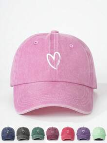 1pc Children's Heart Printed Washed Baseball Cap, Adjustable Outdoor Casual Sun Hat Suitable For Boys And Girls In Spring, Autumn, Travel, Beach