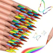 10pcs Colorful Pencil Set,Rainbow Pencil,Wooden Pencil,7 Colors In One Pencil. Suitable For Adults And Students To Create Hand-Drawn Artworks, Family Painting, Christmas Card Coloring, Diy Sketching Office, Back To School,
