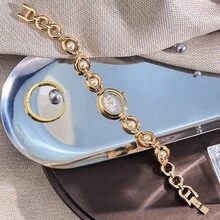 1pc Ladies' Elegant Round Pearl Chain Watch, Oval Metal Case, Fashionable & Graceful Quartz Watch - White - View 3