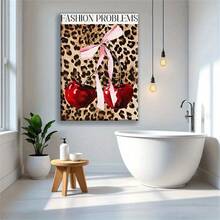 1/3 件套复古迪斯科拼贴画带框、无框墙面艺术 - 红色豹纹嘴唇和复古心形帆布装饰，带有大胆黑/白色点缀的装饰艺术风格海报，室内/室外可用于客厅、卧室、办公室、农舍、音乐室装饰 - 彩色 - 查看 16