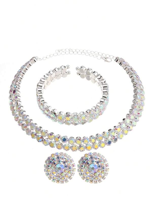 Set de 4 piezas de joyería con collar, brazalete y pendientes con círculos de cristal elegantes para mujeres, ideal para fiestas y eventos