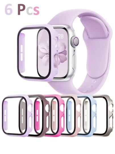 6 piezas Funda compatible con Apple Watch de 40/41/42/44/45/46/49mm. Deportiva, casual, a prueba de golpes, resistente a arañazos, carcasa de PC duro con protector de pantalla de vidrio templado (diseño 2 en 1). Compatible con Apple Watch Ultra/11/10/9/8/7/6/5/4/SE para hombres y mujeres. Disponible en 6 colores.