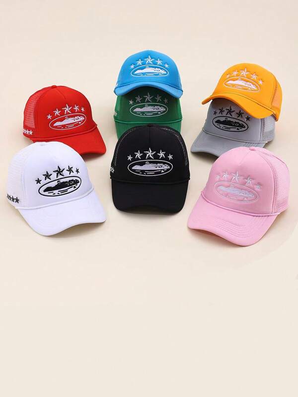 1pc Men's Five-Pointed Star Embroidered Truck Driver Hat, Fashion Baseball Cap With UV Protection, Outdoor Casual Sun Hat For Spring, Autumn Travel, Beach Vacation