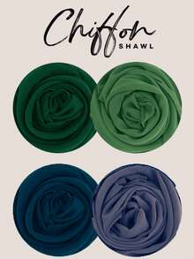 4pcs/Set Women's Solid Color Pearl Chiffon Scarf Hijab Set - Multicolor - View 13