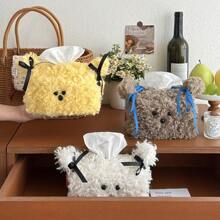 Cute Plush Puppy Tissue Box Holder - Soft Decorative Napkin Dispenser For Bathroom And Living Room - Yellow/White/Brown