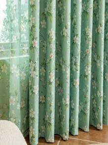 1pc 100% Blackout Curtain, Multiple Styles Available, Rod Pocket Design For Easy Installation. Floral Patterns Suitable For Various Room Windows Decoration, Living Room, Balcony, Bedroom, Hotel. Room Divider Curtain, Office Partition Curtain, Photography Studio Sun Blocking Curtain.
