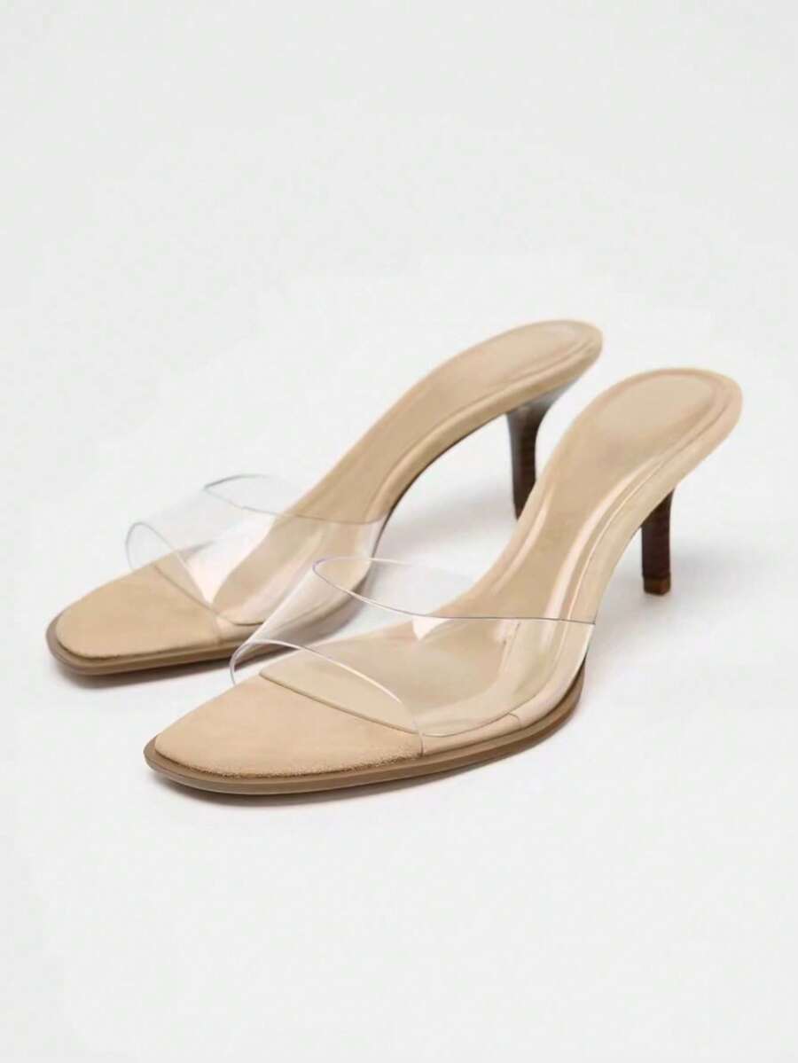 Giày mules nữ mùa hè mới, sandal cao gót mũi vuông, gót nhọn - màu nâu - Xem 1