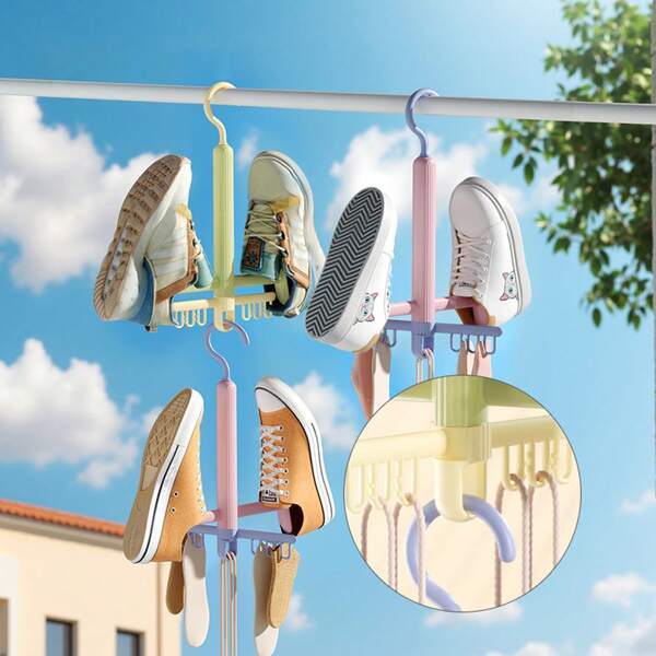 360 Degree Rotating Shoe Rack, Multi-Functional Home Shoe Organizer, Sturdy Weight Bearing, Simple Design With Anti-Wind Hooks, Full-Angle Rotation, Convenient Draining, Stable Placement, Versatile For Drying Shoes, Socks, Shoelaces, Aesthetic & Adjustable, Foldable & Space-Saving