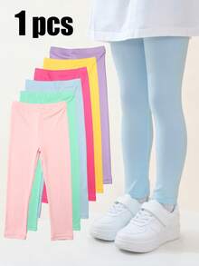 1pc Girls' Solid White Tights, Suitable For Everyday Wear, All Season - Multicolor - View 1