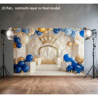 تاج الملك باللون الأزرق الملكي والذهبي، ديكور حفلات: خلفية التصوير لعيد الميلاد - متعدد الأغراض، لافتة حفلات ربيعية وصيفية احتفالية
