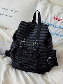 DareSee 1个极简大容量多口袋条纹背包，学生背包，返校必备，大学书包，大学必备圣诞礼物
