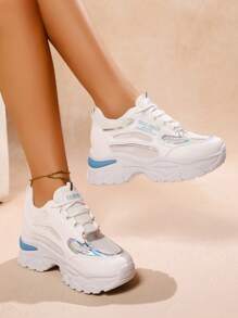 Women's Chunky Sneakers, Spring/Autumn New Thick Sole Waterproof Small White Shoes, Slimming Sports Shoes