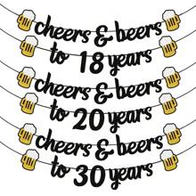 1 set Brindis por 18/20/30/40/50/60/70/80 años Banner con brillo negro para suministros y decoraciones de fiesta de cumpleaños o aniversario