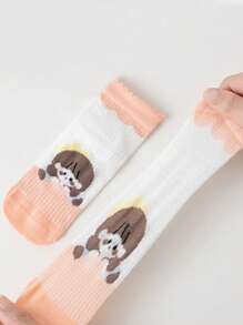5 Pairs Of 1-16 Year Old Girls' Spring And Summer Mesh Socks, Short Socks, Comfortable, Breathable, Student Socks, Floral, Cute