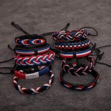 10 piezas de pulseras tejidas a mano de PU en rojo, amarillo y verde, aptas para uso diario tanto en hombres como mujeres