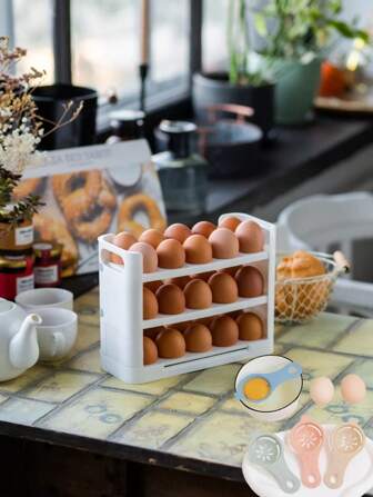Organizador de nevera para huevos, 5 piezas, dispensador de gabinete para huevos, soporte de almacenamiento de huevos blanco - con contador, sostiene 30 huevos, soporte de huevos plegable, diseño abatible, almacenamiento de huevos, huevera, organizador de cocina, almacenamiento de cocina, organizadores de frigorífico