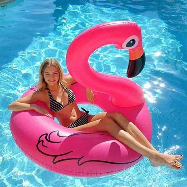 1pc Inflatable Extra Large Pink Flamingo Pool Float, PVC Floating Ring For Swimming Pool, Beach, River, Adult Swim Tube, Car Decoration, Home Party Supplies, Birthday Party Room Decor, Summer Sports Accessories, Party Decorations, Beach Essentials
