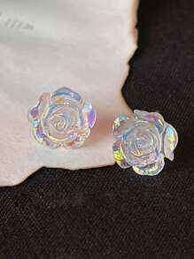 1 Pair Delicate Multicolor Rose Design Light Luxury Earrings, Unique Elegant Earrings