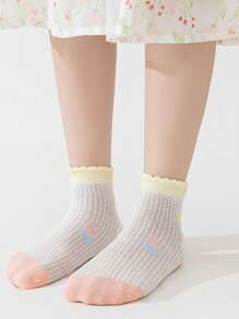 5 Pairs Of 1-16 Year Old Girls' Spring And Summer Mesh Socks, Short Socks, Comfortable, Breathable, Student Socks, Floral, Cute